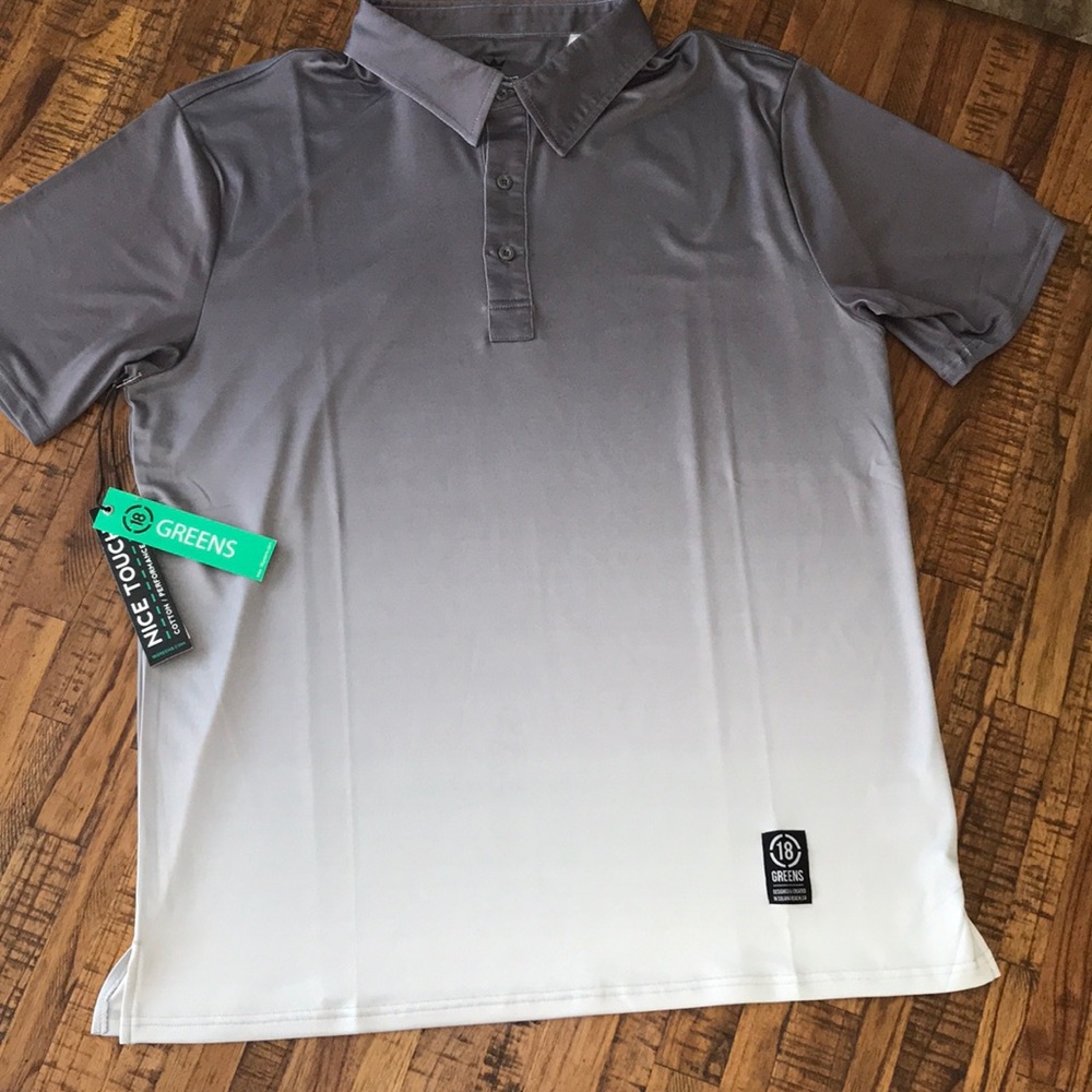 NWT 18 Greens Large gray white ombré golf polo